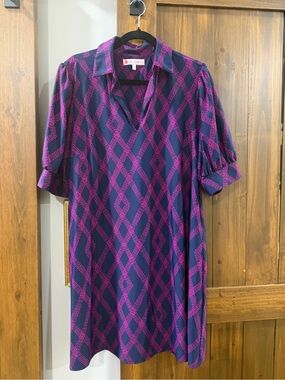 Jude Connally Emerson Navy & Fuchsia Patterned Dress